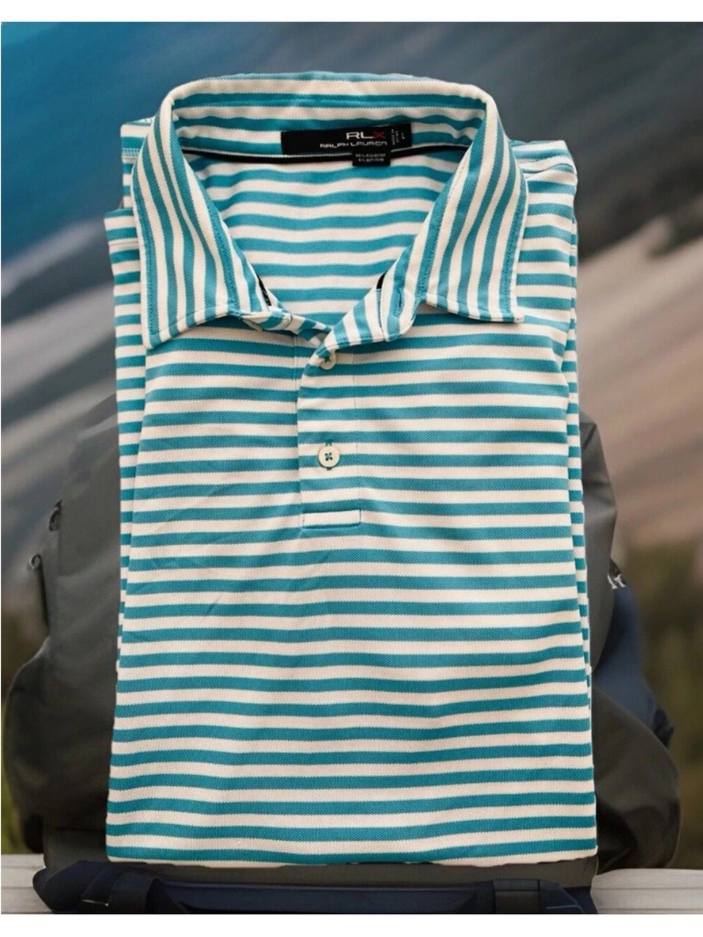 RLX Ralph Lauren Teal and White Striped Polo Shirt